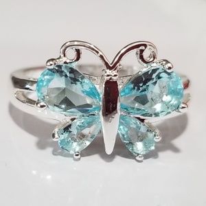 925 stamped plated silver light topaz blue butterfly ring size 7